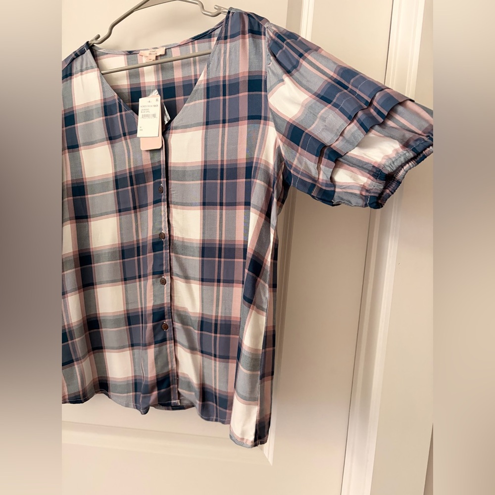 Como Vintage Blue and Pink Plaid Button-Down Shirt - Picture 3 of 8